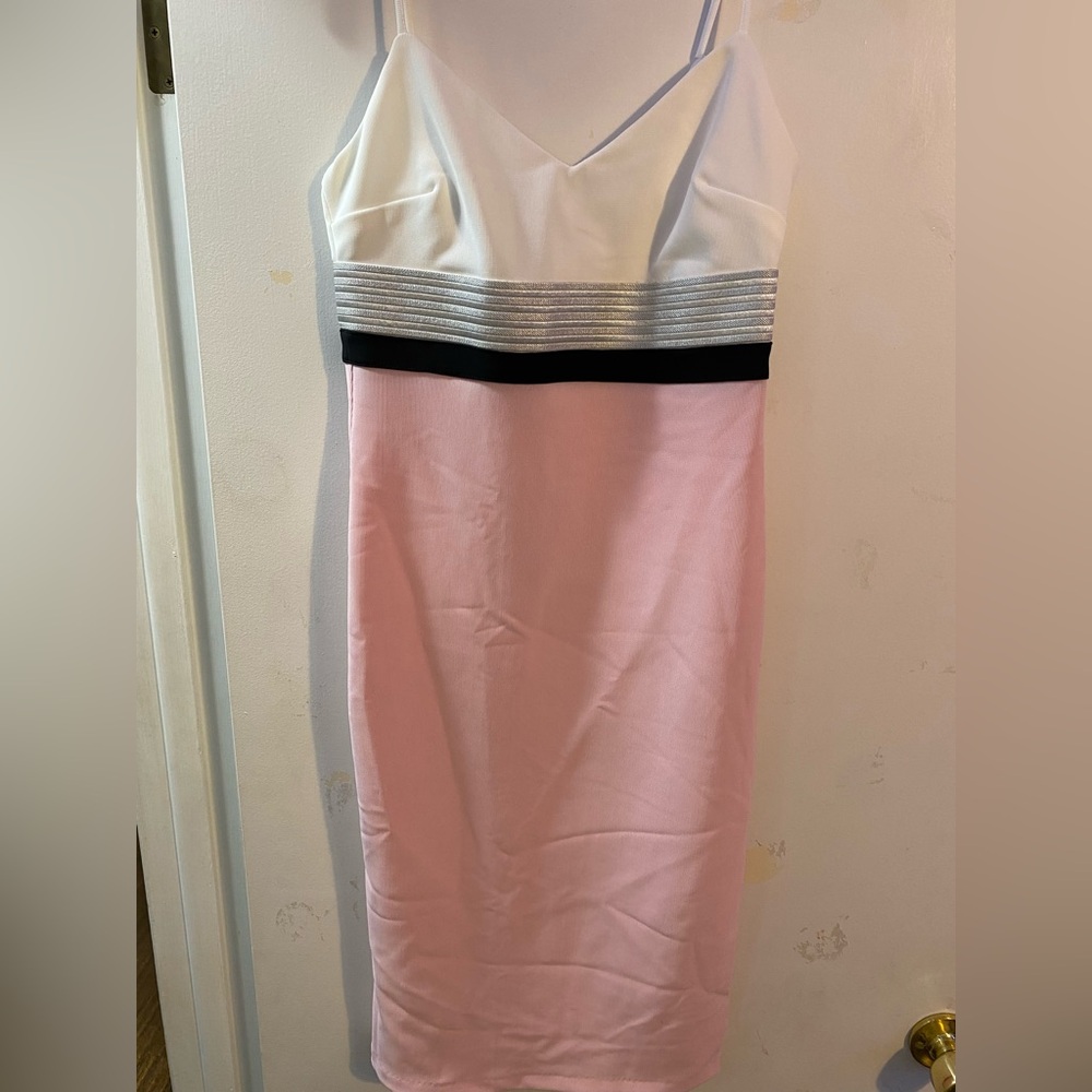 Mustard Seed Pink Sheath Dress Sleeveless V-Neck Midi